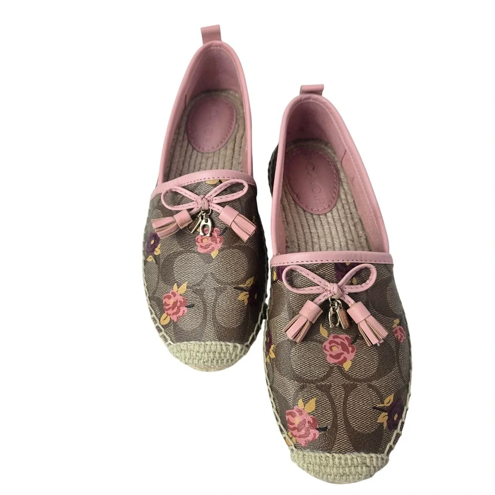 Coach Shoe Women's size 6.5 Carley Espadrilles Pink Floral Signature Canvas #998